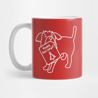 White Line Cute Christmas Dog says Happy Holidays Mug